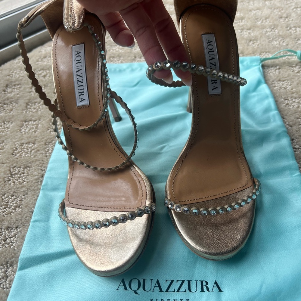 Aquazzura Metallic Gold Heels with Silver Accents